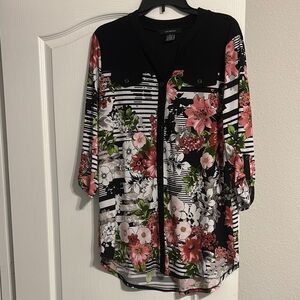 Liz McCoy Pink Floral Striped Blouse